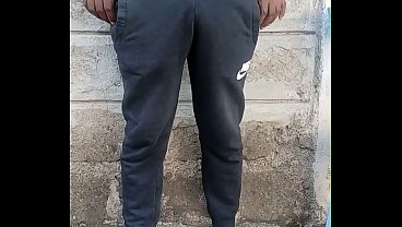 Big black ass bottom fucking his asshole with a dildo outside