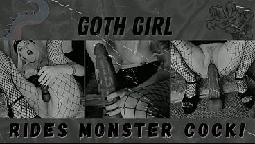 Goth Girlfriend Rides Monster Cock – Fishnets Pierced Nipples Big Toy Nympho Solo