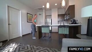Horny blonde stepmom Candice Dare bounce her big ass on stepson’s cock