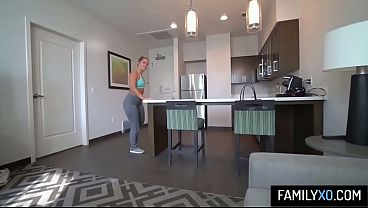 Horny blonde stepmom Candice Dare bounce her big ass on stepson’s cock