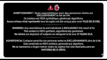 NEW GIRLS. Une jeune femme à genoux avec une grosse poitrine suce et avale une grosse bite ! [IA]