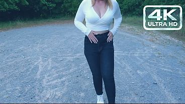 Public Parking Lot Handjob Gone Wild: Wet & sloppy Handjob leads to massive Tit Cumshot