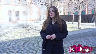 Shameless slut flashes tits on street and fishes for cock. Marta Villalobos, corner hooker on FAKings