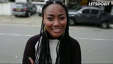 Slim Curvy Ebony Latina Teases His Cock on the Street, Goes Home to Fuck Him… Can’t Stop Smiling at His Dick