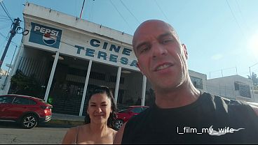 I film my wife in a public blowbang, gangbang, bukkake, and anal creampie at a porn theater
