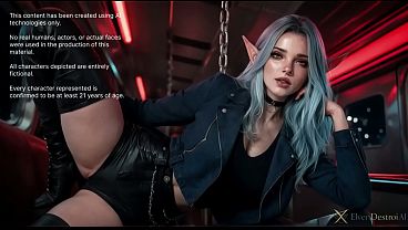 I fucked a blue-haired elf! She acted like a slut and bragged about her nose piercing!! I pounded her with my big cock right on the train, in front of other passengers…[AI]