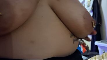 Persian sex goddess loves playing with her big juicy jugs, wanting someone to lick all over them