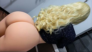 Hot blonde with a big ass fucking a subscriber with a thick cock; she gets a load of cum an exciting shot upon condom removal (AI-Generated) (Realistic Sex Doll) (18 )