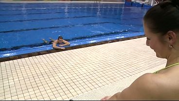 Hot slut fucks big cock by the pool