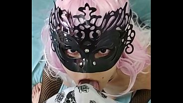 POV – Cute pink-haired e-girl takes off my boxers and licks my big pink cock before getting on all fours to take it.